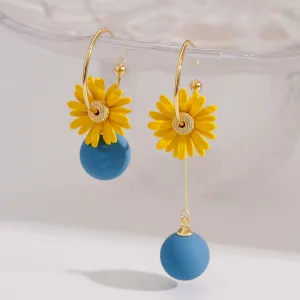 Wholesale 3D Yellow Daisy Long Earrings