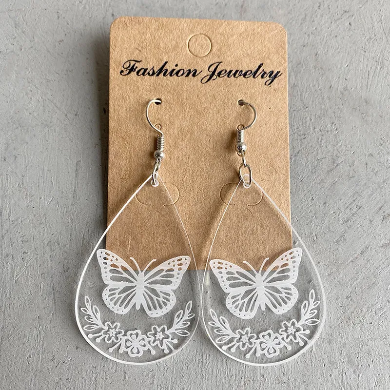Wholesale 3pcs Transparent Acrylic Water Drop Bee Butterfly Laser Marking Popular Personality Earrings