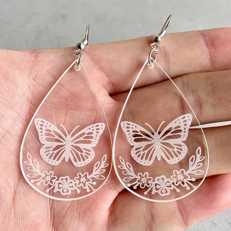 Wholesale 3pcs Transparent Acrylic Water Drop Bee Butterfly Laser Marking Popular Personality Earrings