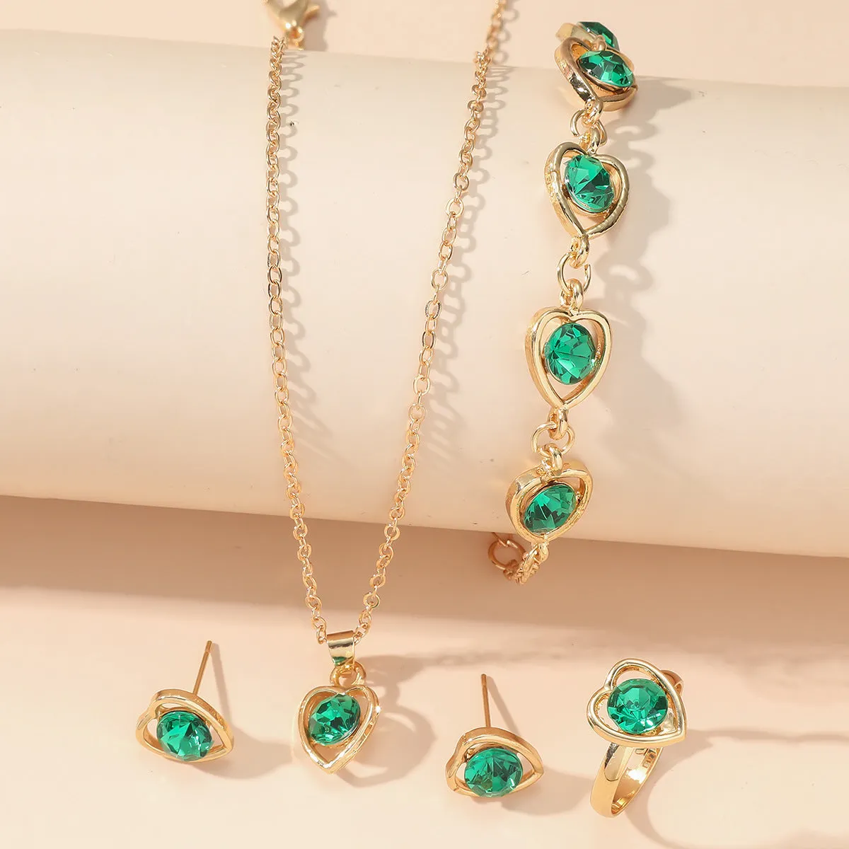 Wholesale 4pcs/pack Popular Hollow Love Earrings, Bracelets, Necklaces, Rings Jewelry