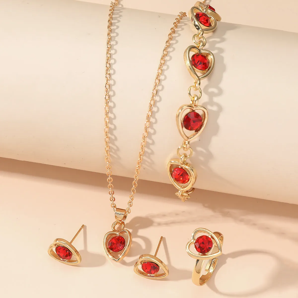 Wholesale 4pcs/pack Popular Hollow Love Earrings, Bracelets, Necklaces, Rings Jewelry