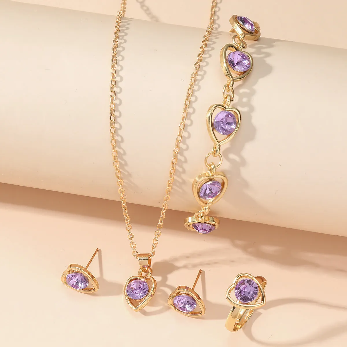 Wholesale 4pcs/pack Popular Hollow Love Earrings, Bracelets, Necklaces, Rings Jewelry