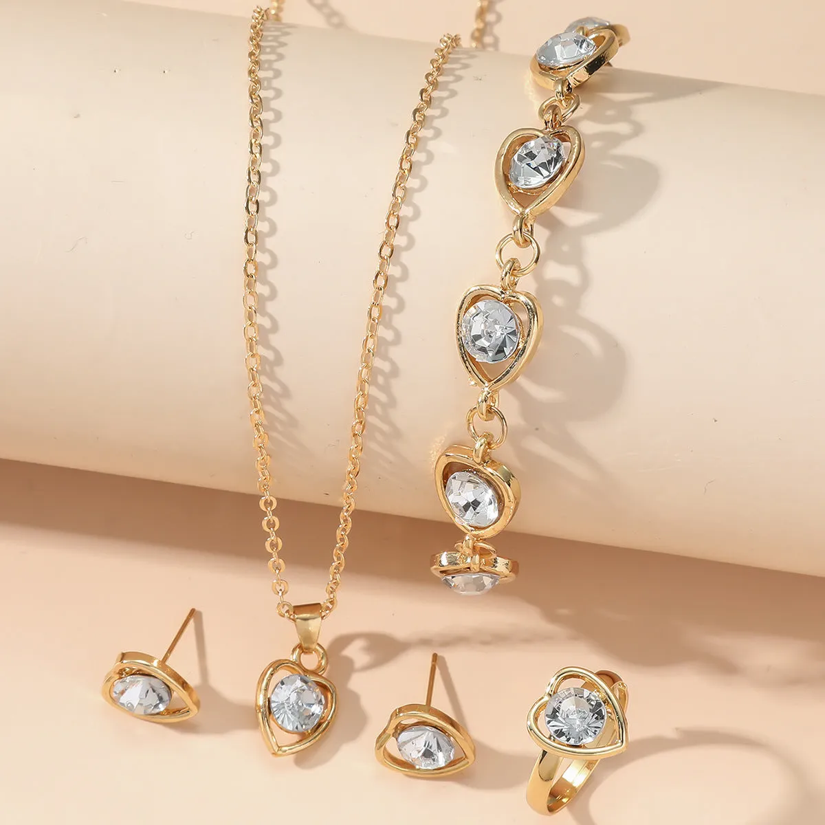 Wholesale 4pcs/pack Popular Hollow Love Earrings, Bracelets, Necklaces, Rings Jewelry