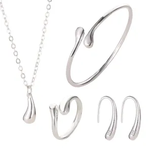 Wholesale 4pcs/pack Water Drop Plating Necklace Ear Hook Ring Jewelry Set