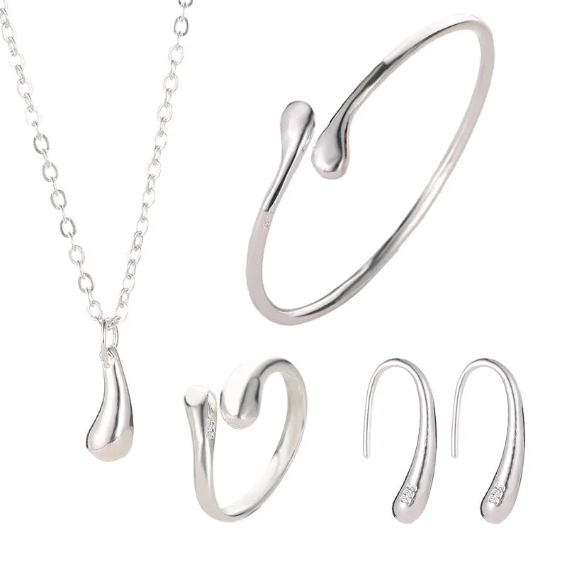 Wholesale 4pcs/pack Water Drop Plating Necklace Ear Hook Ring Jewelry Set