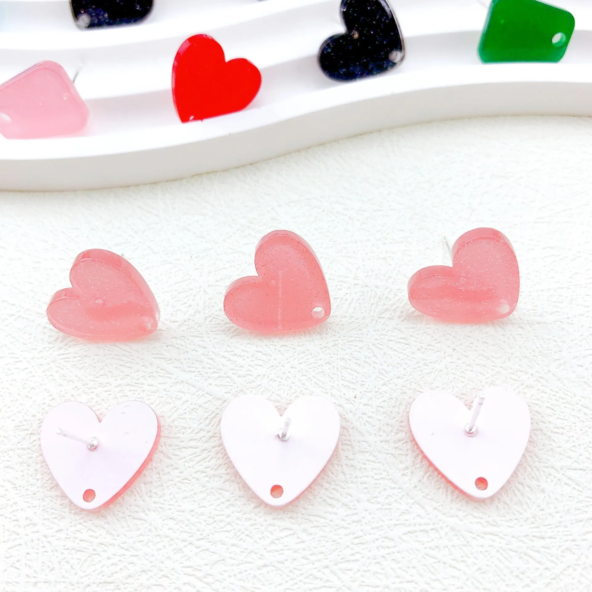 Wholesale 50PCS Handmade DIY Acrylic Fine Glitter Heart Trapezoid Colorful 925 Silver Needle Hole Earrings