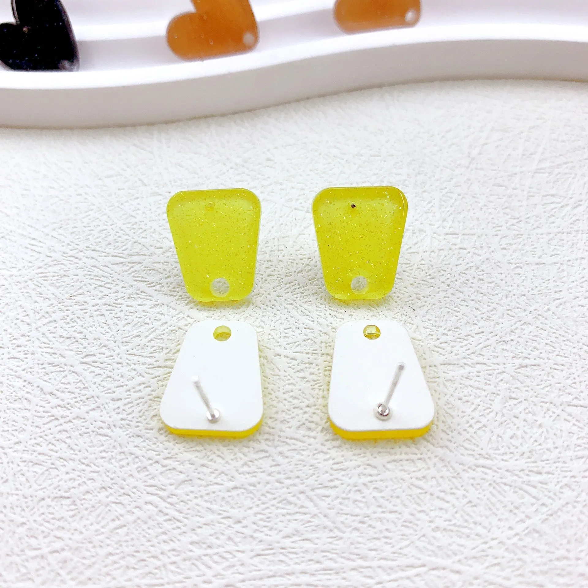 Wholesale 50PCS Handmade DIY Acrylic Fine Glitter Heart Trapezoid Colorful 925 Silver Needle Hole Earrings