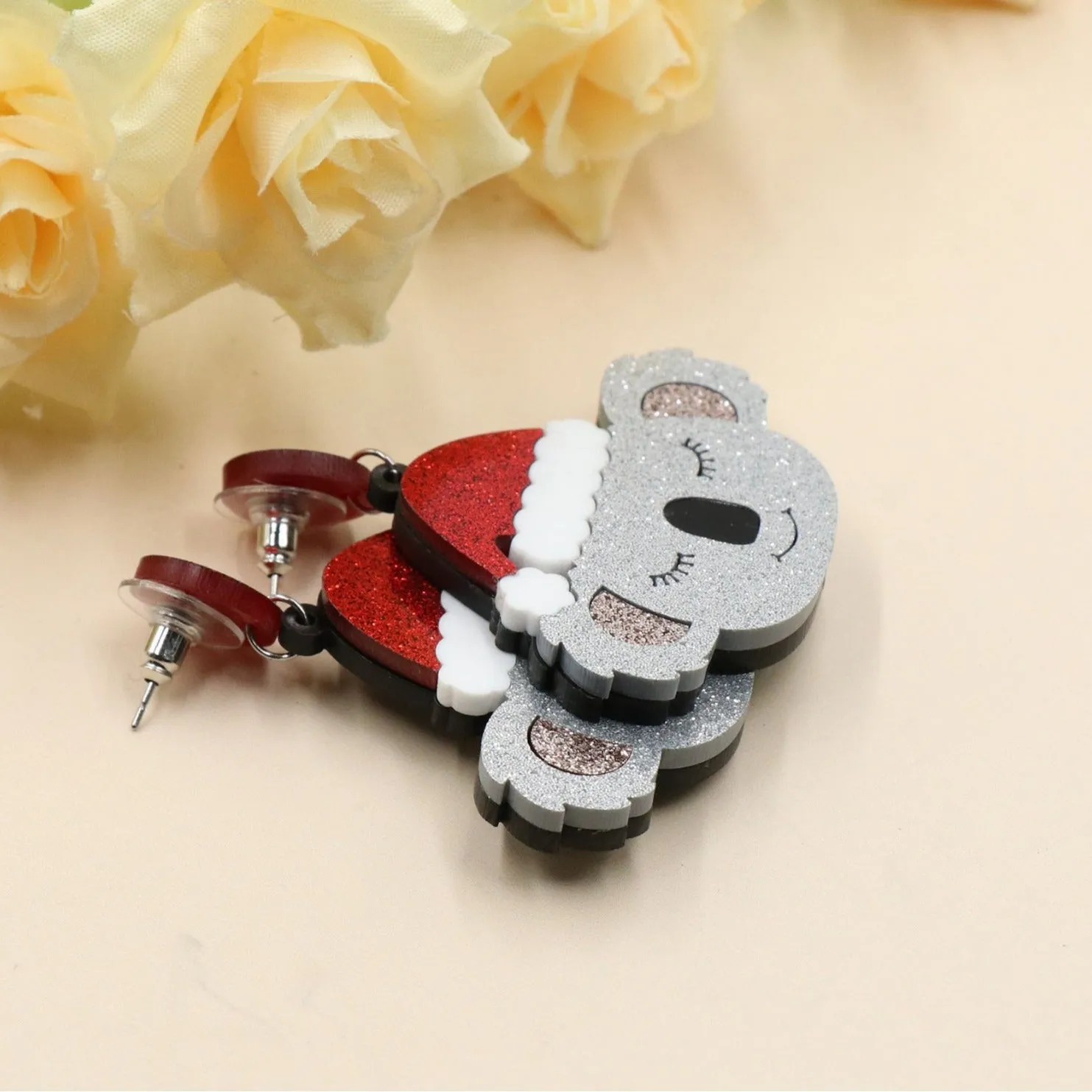 Wholesale 5pcs/pack Christmas Exaggerated Koala Glitter Earrings