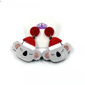 Wholesale 5pcs/pack Christmas Exaggerated Koala Glitter Earrings