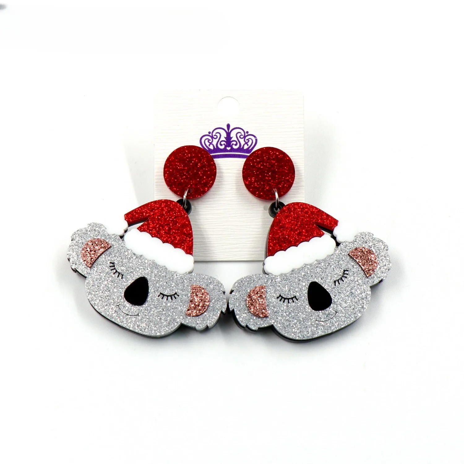 Wholesale 5pcs/pack Christmas Exaggerated Koala Glitter Earrings