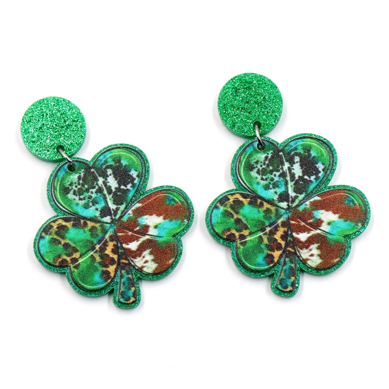 Wholesale 5pcs/pack Clover Milk Leopard Print Acrylic Earrings