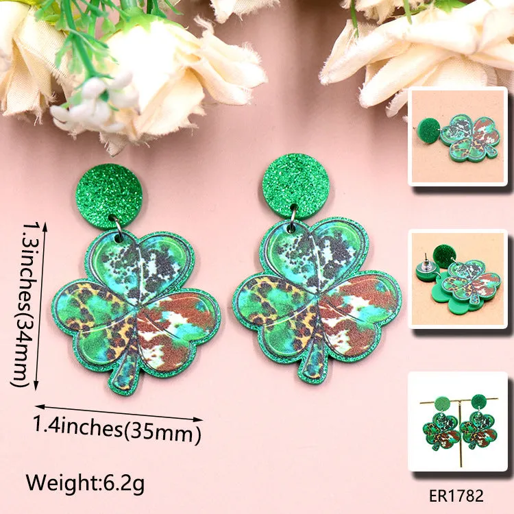 Wholesale 5pcs/pack Clover Milk Leopard Print Acrylic Earrings