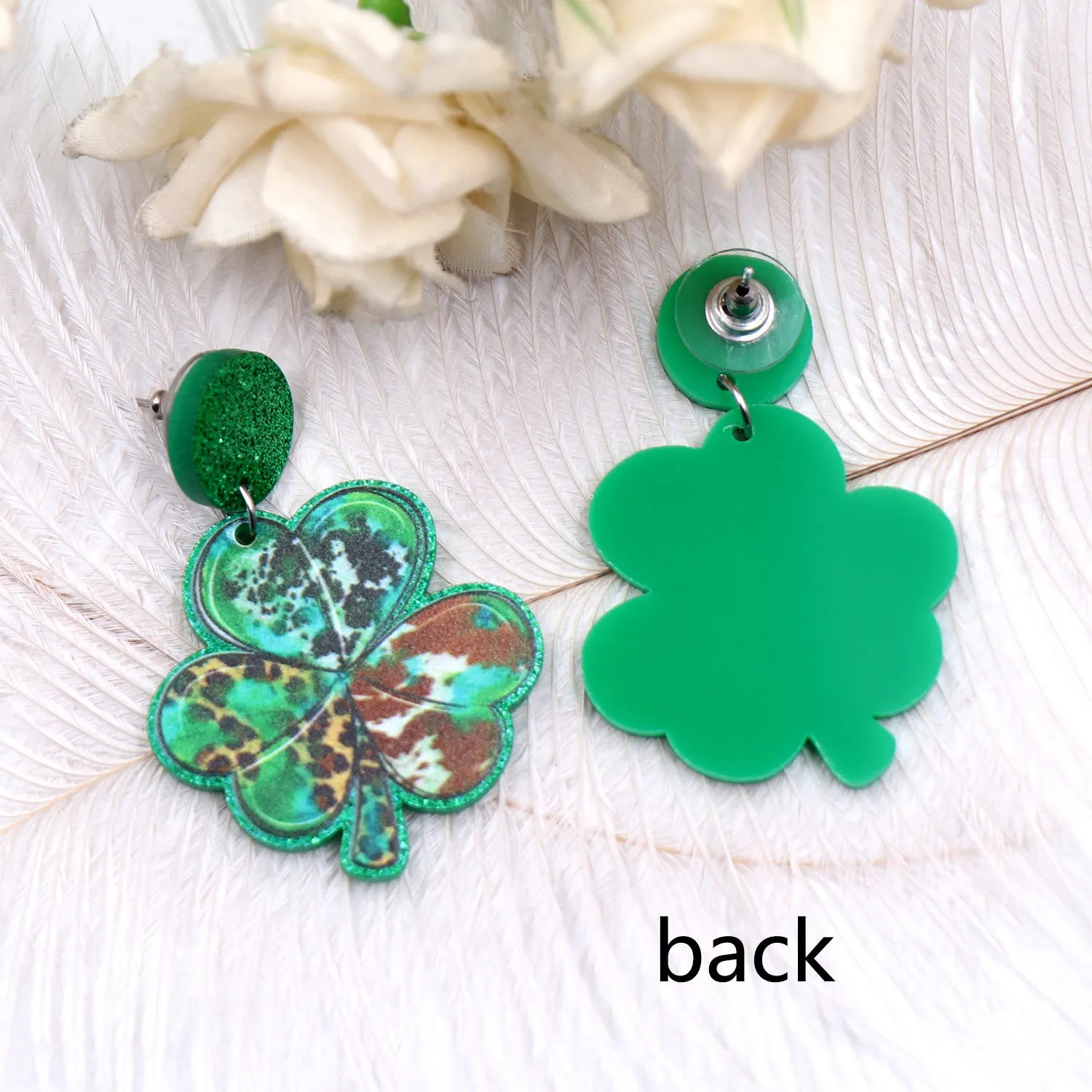 Wholesale 5pcs/pack Clover Milk Leopard Print Acrylic Earrings