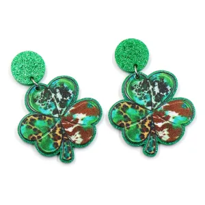 Wholesale 5pcs/pack Clover Milk Leopard Print Acrylic Earrings