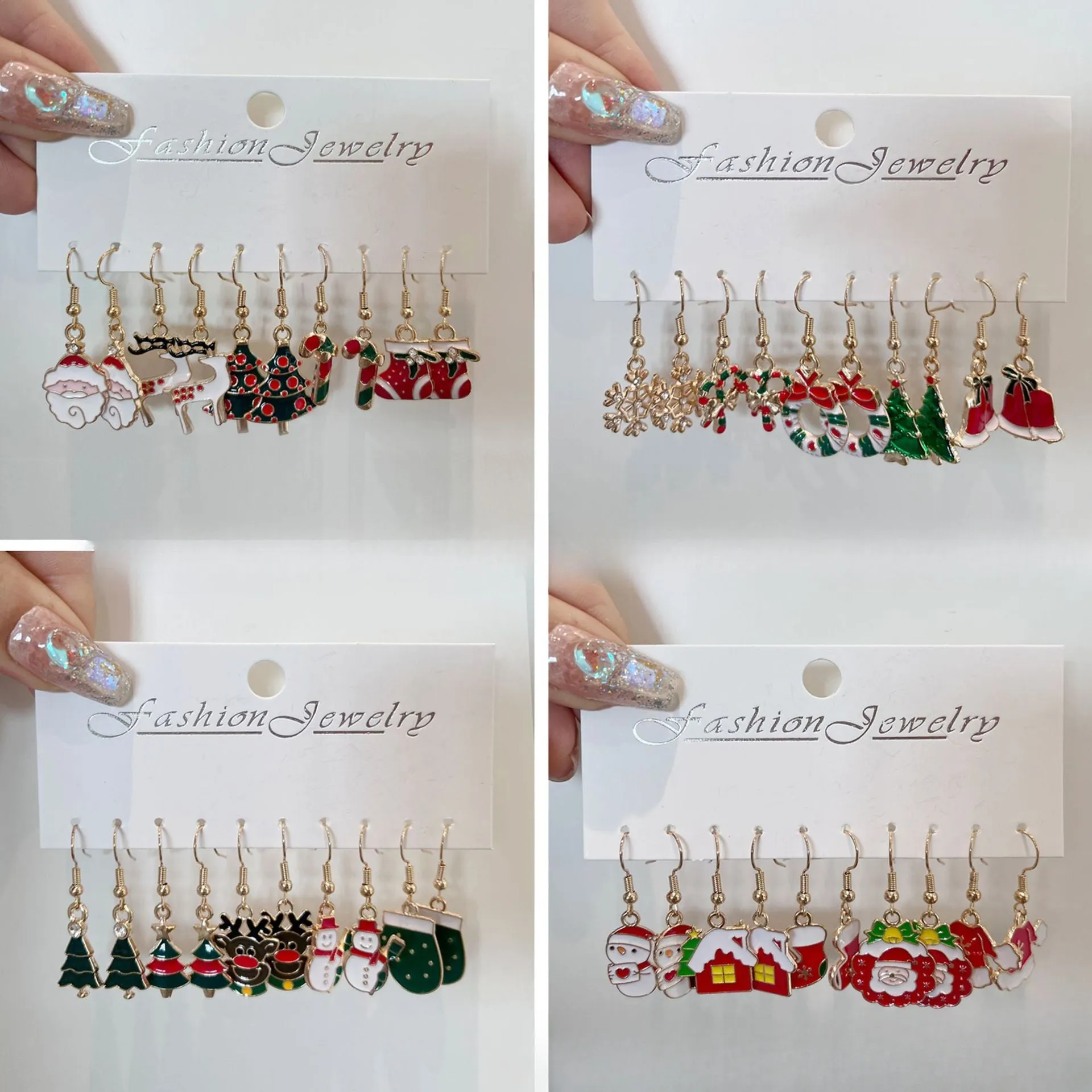 Wholesale 5pcs/pack Dripping Christmas Earrings Bell Elk Stud Earrings