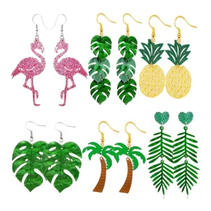 Wholesale 6 pairs of summer coconut tree pineapple palm tree leaf earrings