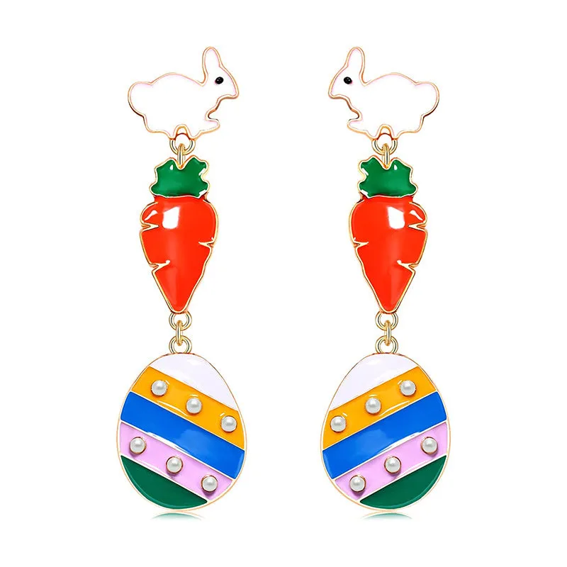 Wholesale 6pcs Easter earrings creative cartoon rabbit chicken Easter egg earrings spring carnival party jewelry