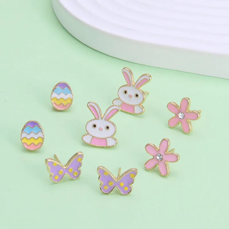 Wholesale 6pcs Easter earrings creative cartoon rabbit chicken Easter egg earrings spring carnival party jewelry