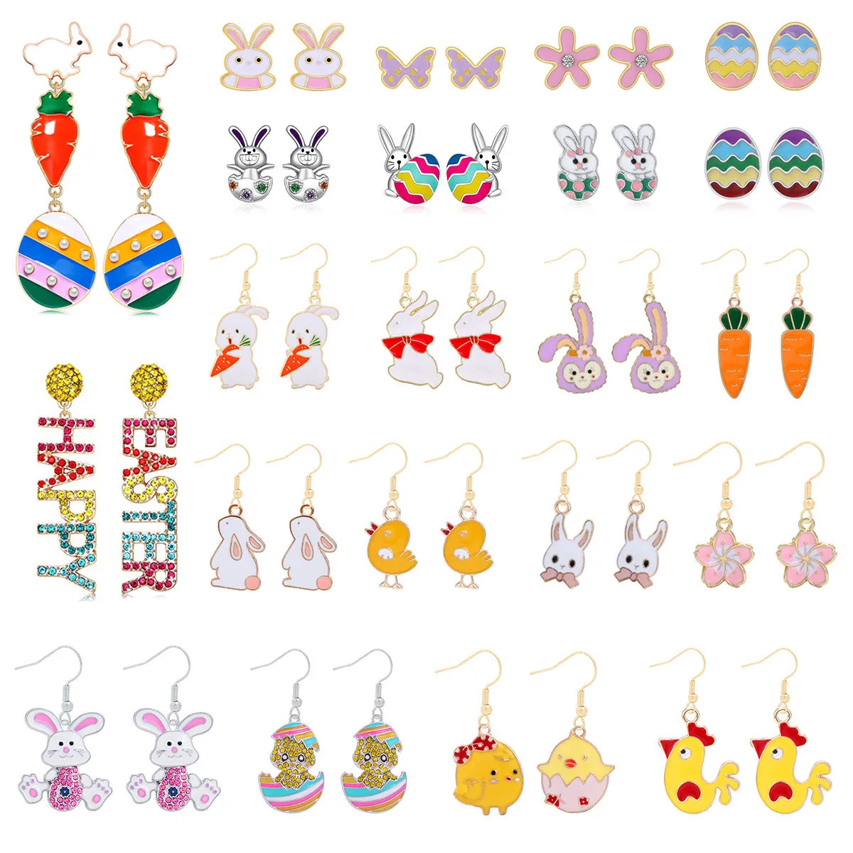 Wholesale 6pcs Easter earrings creative cartoon rabbit chicken Easter egg earrings spring carnival party jewelry