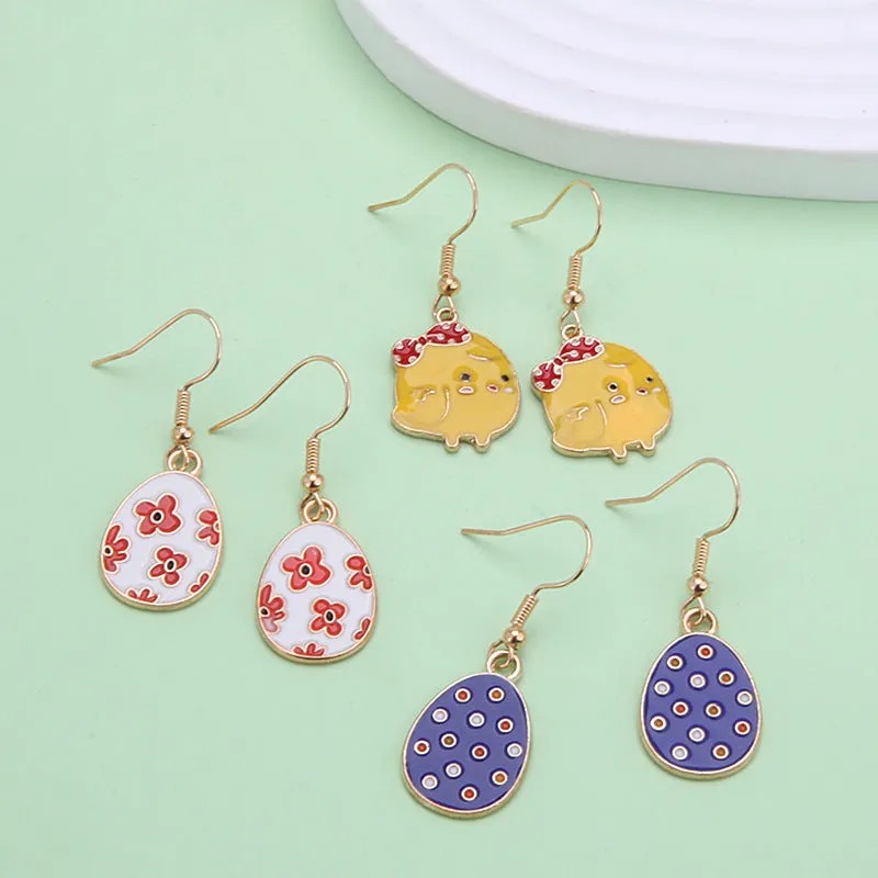 Wholesale 6pcs Easter earrings creative cartoon rabbit chicken Easter egg earrings spring carnival party jewelry