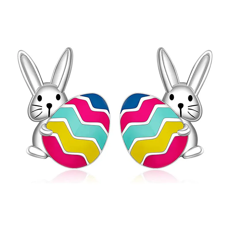 Wholesale 6pcs Easter earrings creative cartoon rabbit chicken Easter egg earrings spring carnival party jewelry