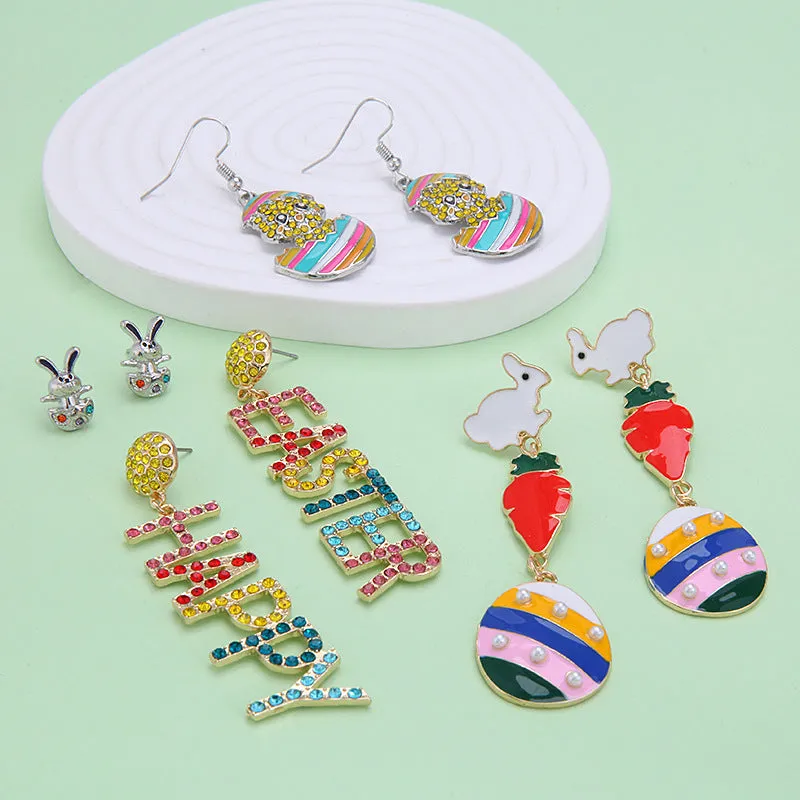 Wholesale 6pcs Easter earrings creative cartoon rabbit chicken Easter egg earrings spring carnival party jewelry