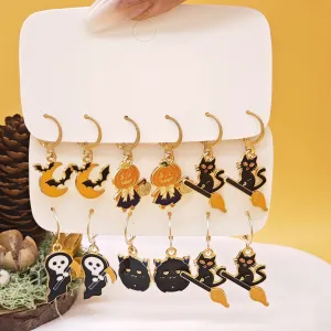 Wholesale 6pcs/set Halloween Black Cat Pumpkin Funny Earrings