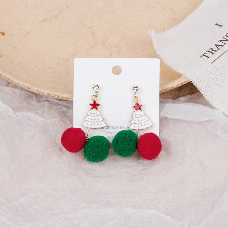 Wholesale 925 Silver Needle Christmas Asymmetric Old Man Gift Candy Snowman Elk Cane Earrings