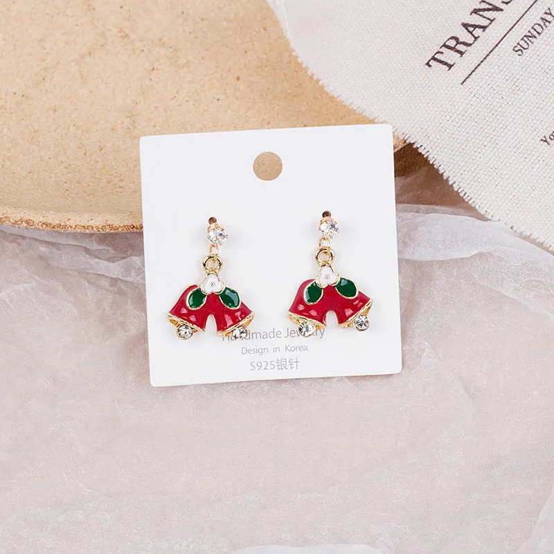 Wholesale 925 Silver Needle Christmas Asymmetric Old Man Gift Candy Snowman Elk Cane Earrings