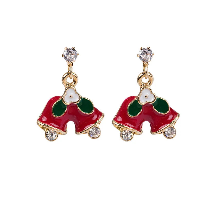 Wholesale 925 Silver Needle Christmas Asymmetric Old Man Gift Candy Snowman Elk Cane Earrings