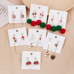 Wholesale 925 Silver Needle Christmas Asymmetric Old Man Gift Candy Snowman Elk Cane Earrings