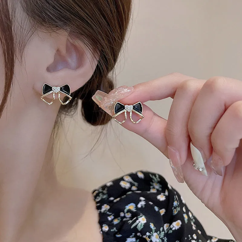 Wholesale 925 Silver Needle Drop Oil Bow Tie Copper Earrings