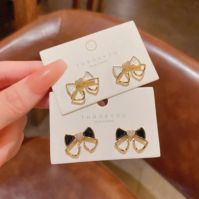 Wholesale 925 Silver Needle Drop Oil Bow Tie Copper Earrings