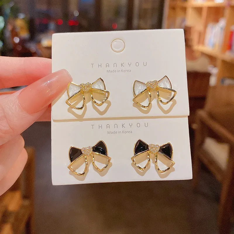 Wholesale 925 Silver Needle Drop Oil Bow Tie Copper Earrings