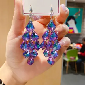 Wholesale 925 Silver Needle Exaggerated Crystal Simple Long Tassel High-end Earrings