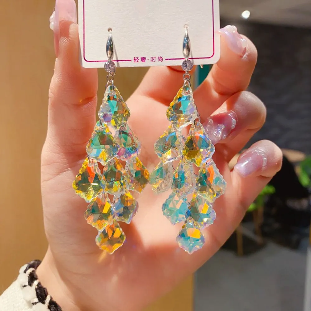Wholesale 925 Silver Needle Exaggerated Crystal Simple Long Tassel High-end Earrings