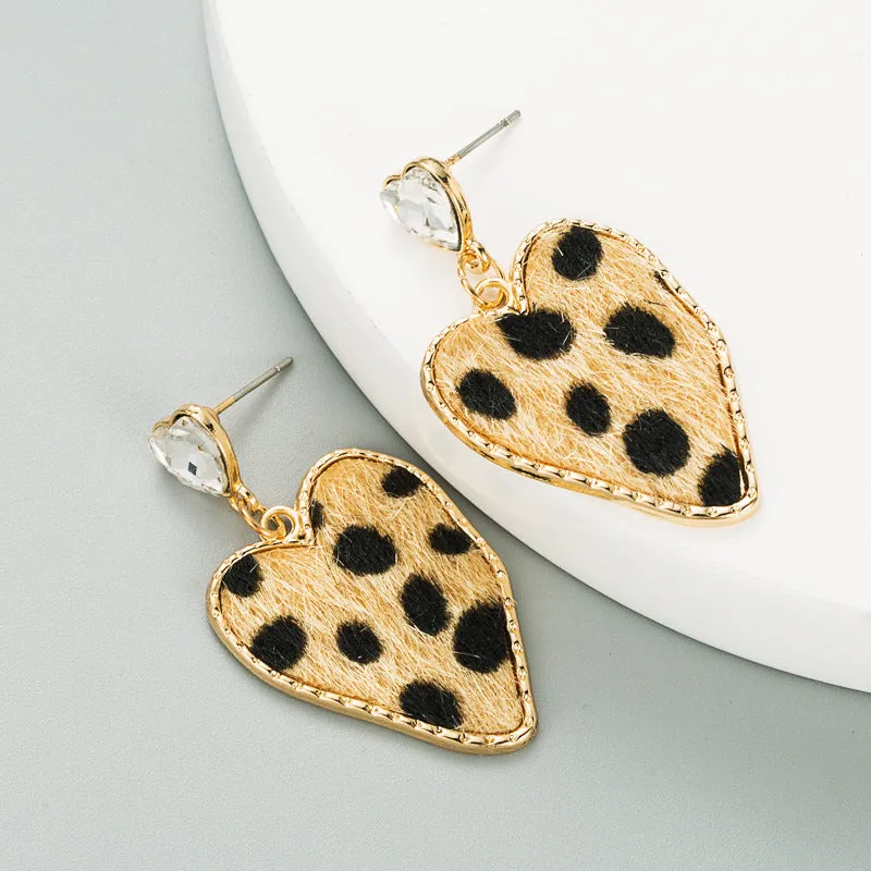 Wholesale 925 Silver Needle Heart Irregular Leopard Print Earrings