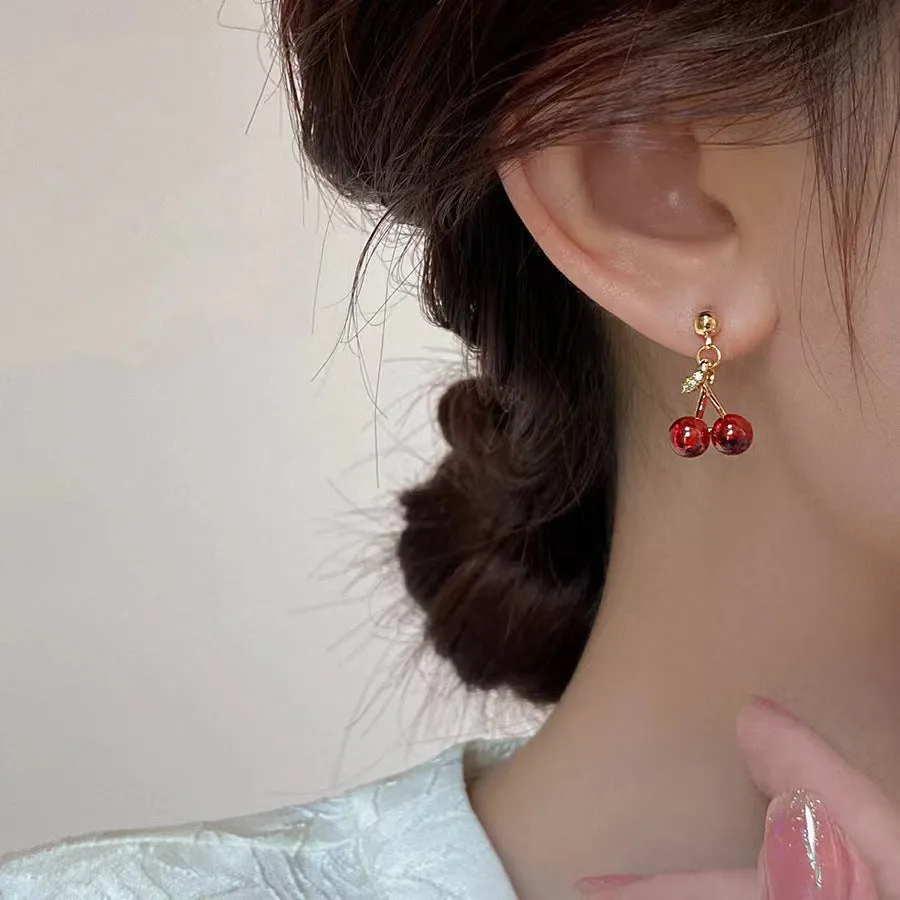 Wholesale 925 silver red cherry earrings