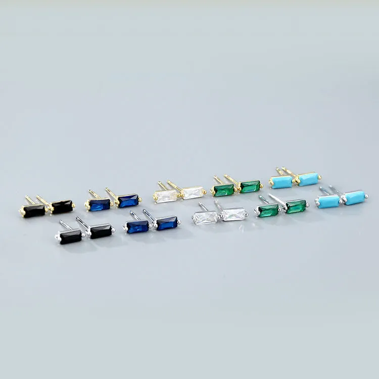 Wholesale 925 Sterling Silver Square Multicolored Zircon Earrings