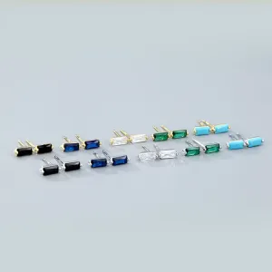 Wholesale 925 Sterling Silver Square Multicolored Zircon Earrings