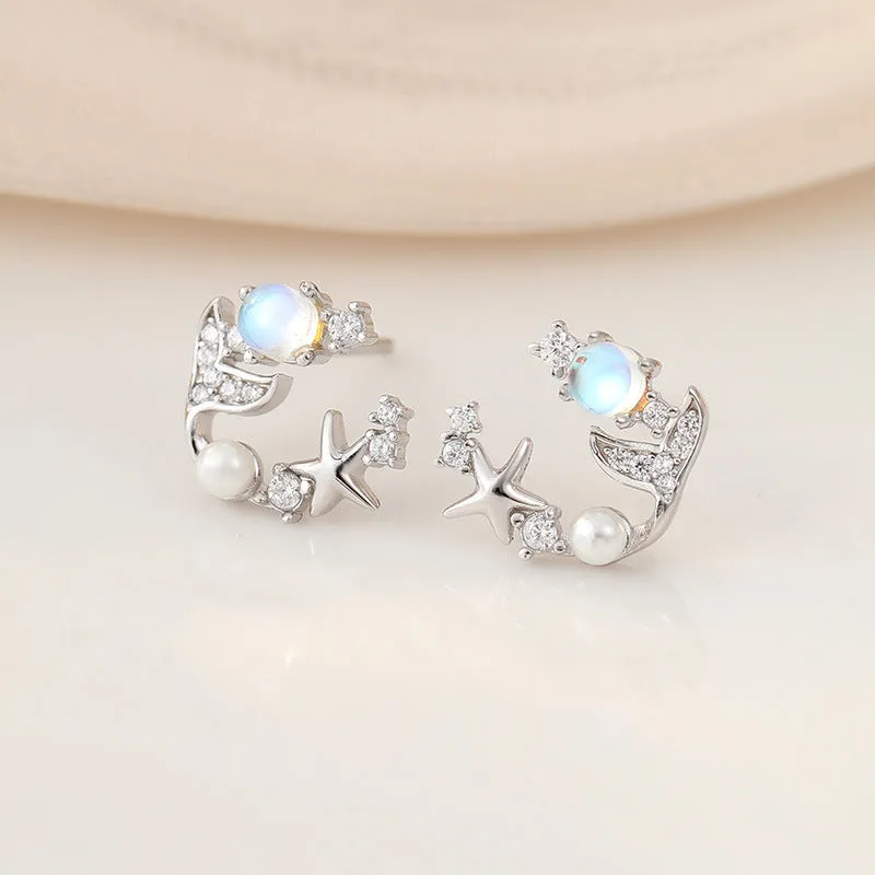 Wholesale 925 Sterling Silver Star Fishtail Moonstone Clavicle Necklace