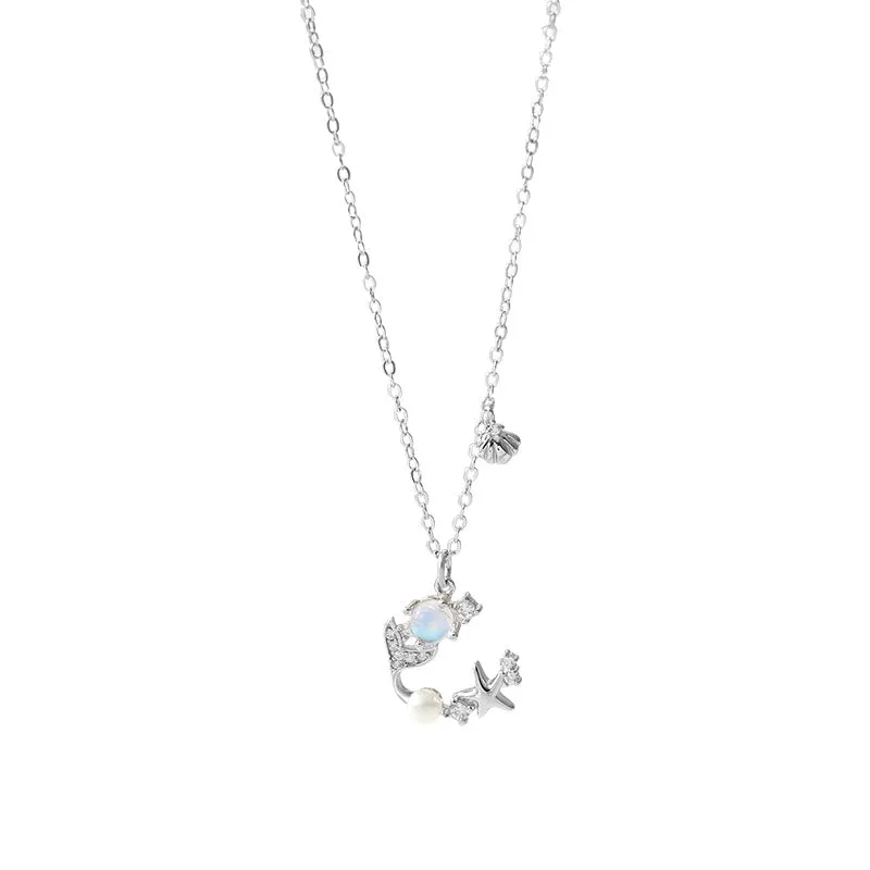 Wholesale 925 Sterling Silver Star Fishtail Moonstone Clavicle Necklace