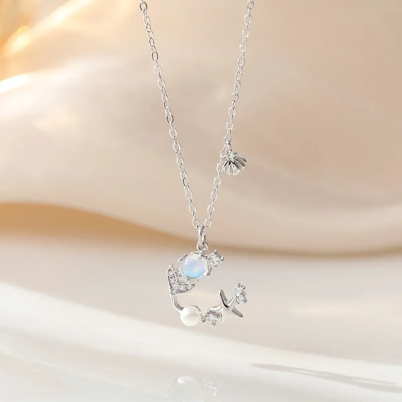 Wholesale 925 Sterling Silver Star Fishtail Moonstone Clavicle Necklace