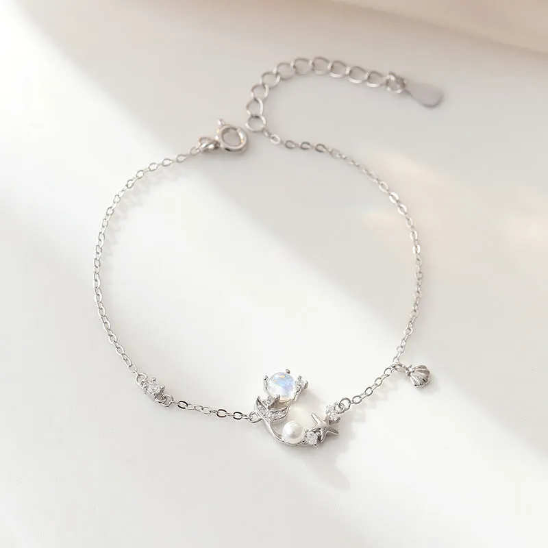 Wholesale 925 Sterling Silver Star Fishtail Moonstone Clavicle Necklace