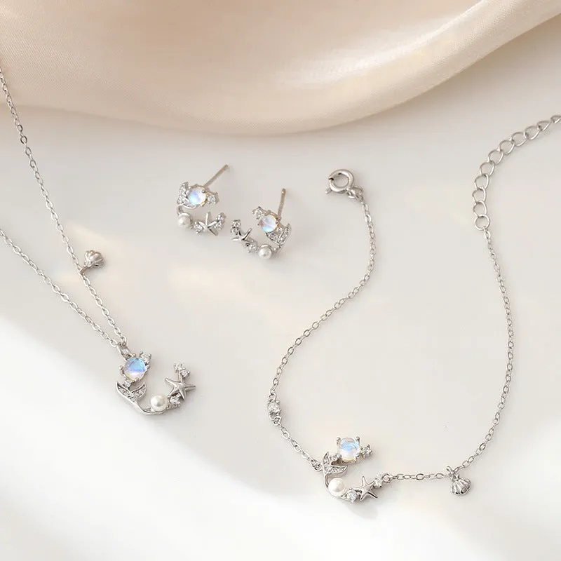 Wholesale 925 Sterling Silver Star Fishtail Moonstone Clavicle Necklace