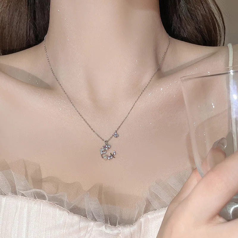 Wholesale 925 Sterling Silver Star Fishtail Moonstone Clavicle Necklace