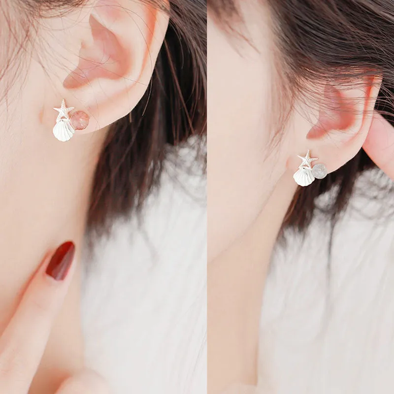 Wholesale 925 Sterling Silver Starfish Strawberry Crystal Earrings
