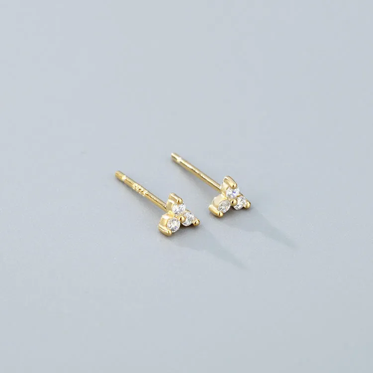 Wholesale 925 Sterling Silver Zircon Lucky Grass Three Leaf Earrings