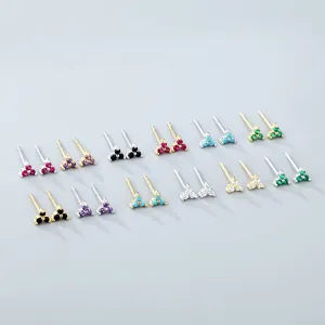 Wholesale 925 Sterling Silver Zircon Lucky Grass Three Leaf Earrings