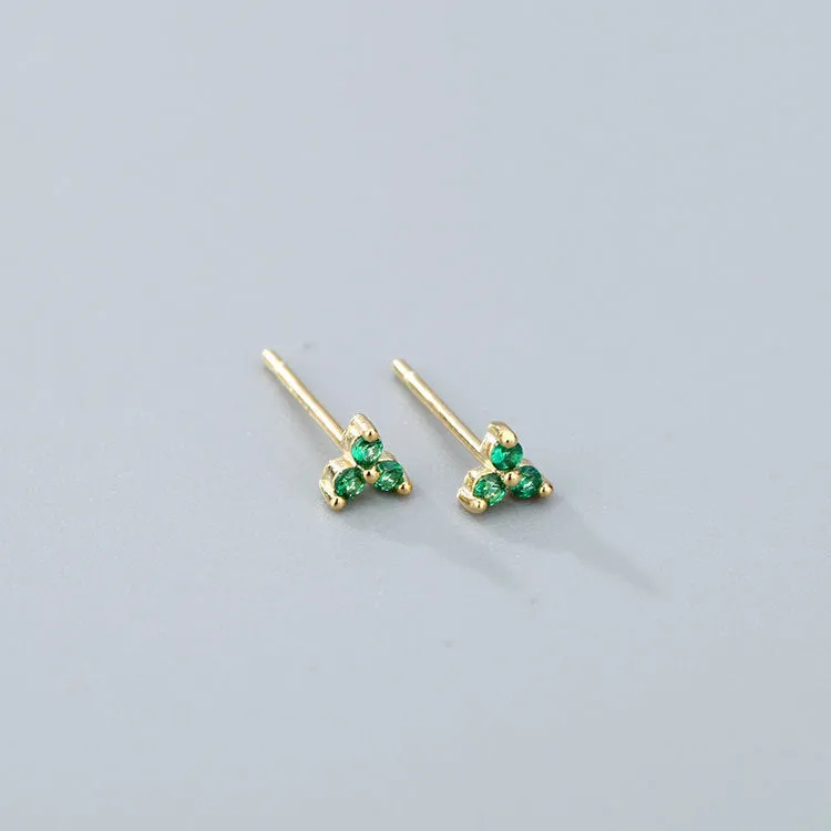 Wholesale 925 Sterling Silver Zircon Lucky Grass Three Leaf Earrings